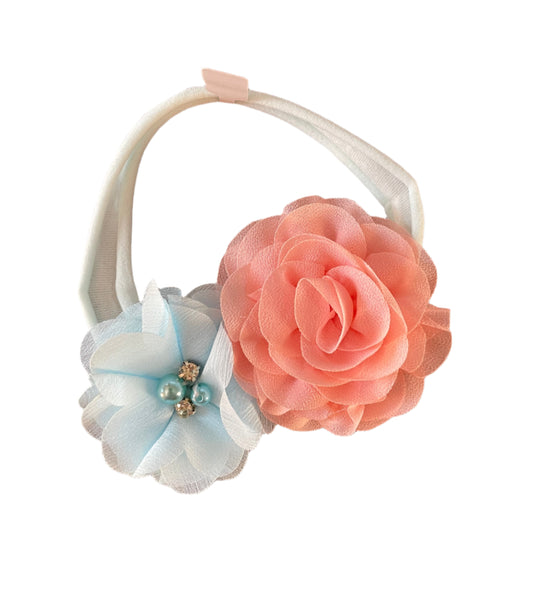 Peach & Light Blue Nylon Headband, girl, stretch, baby, child