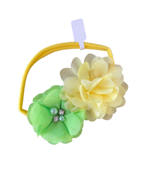 Lime Green & Yellow Flower Nylon Headband, girl, stretch, baby, child
