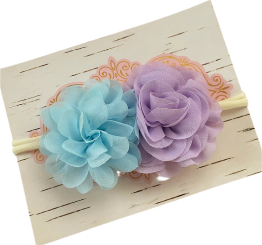 Blue & Lavender Flower Nylon Headband, girl, stretch, baby, child