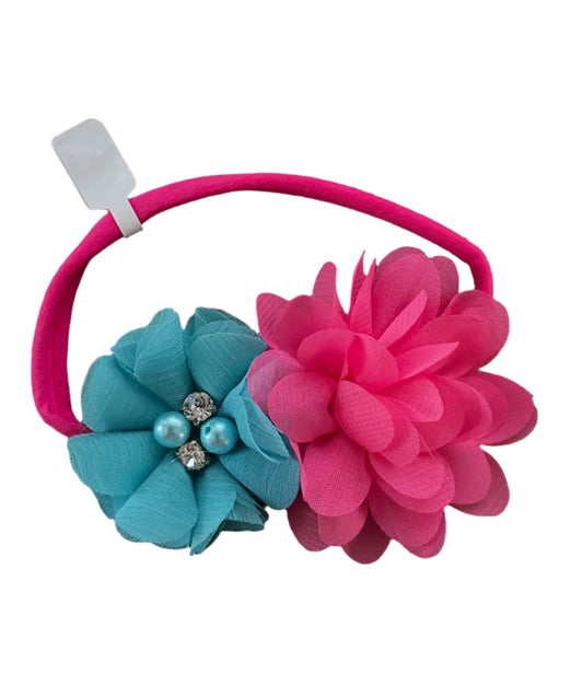 Hot Pink & Turquoise Flower Nylon Headband, girl, stretch, baby, child