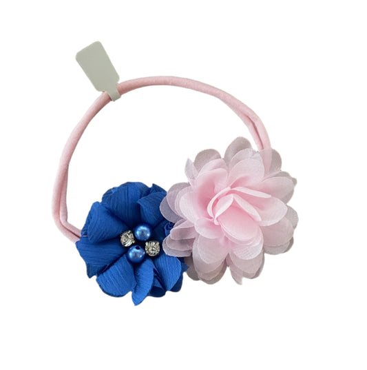 Blue & Pink Flower Nylon Headband, girl, stretch, baby, child