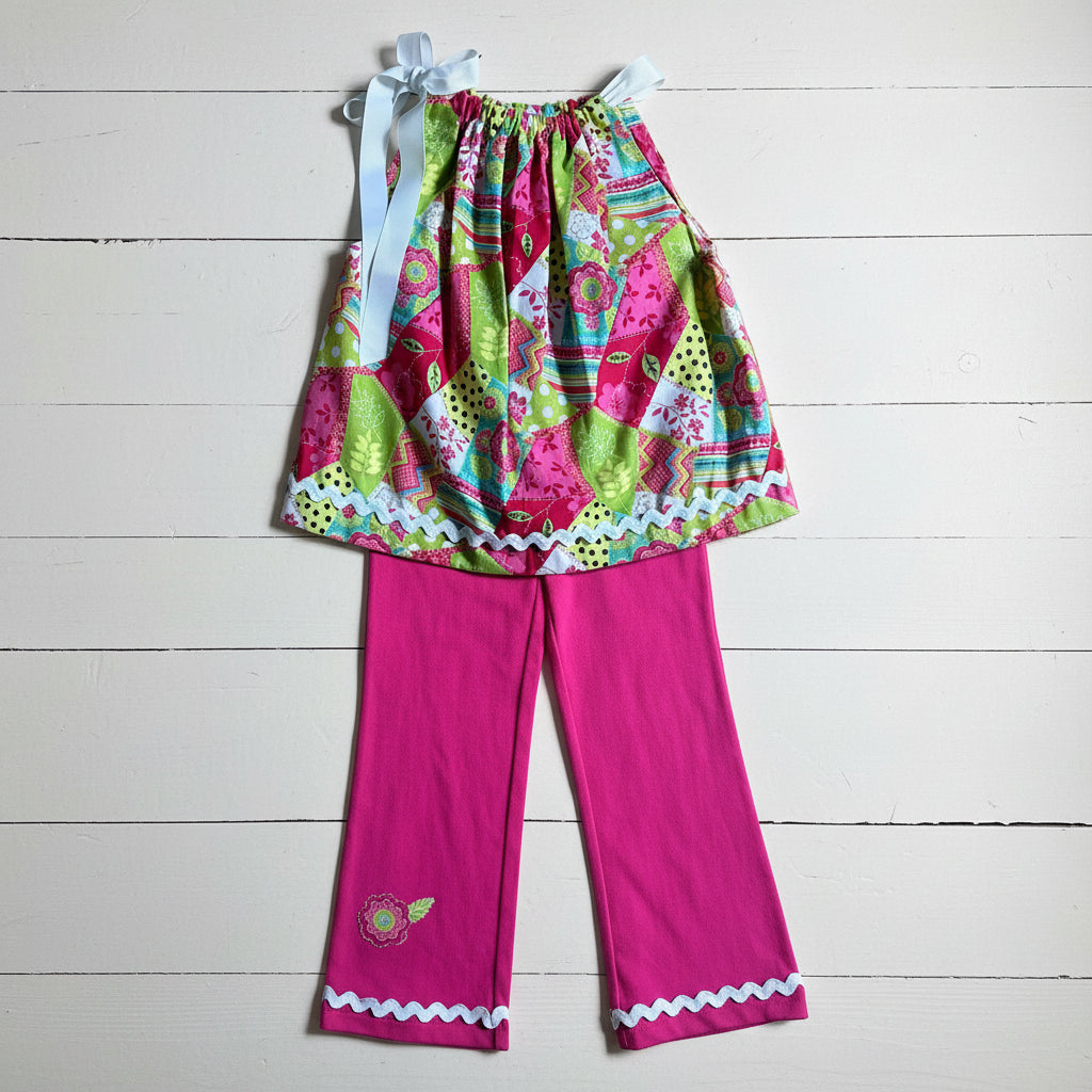 Bright Patchwork Outfit, Girl's, Pink
