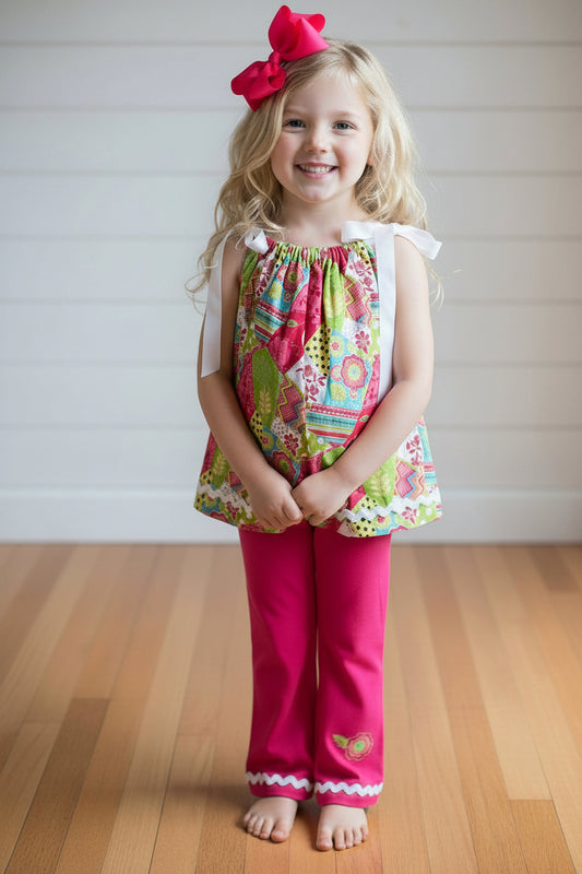 Bright Patchwork Outfit, Girl's, Pink