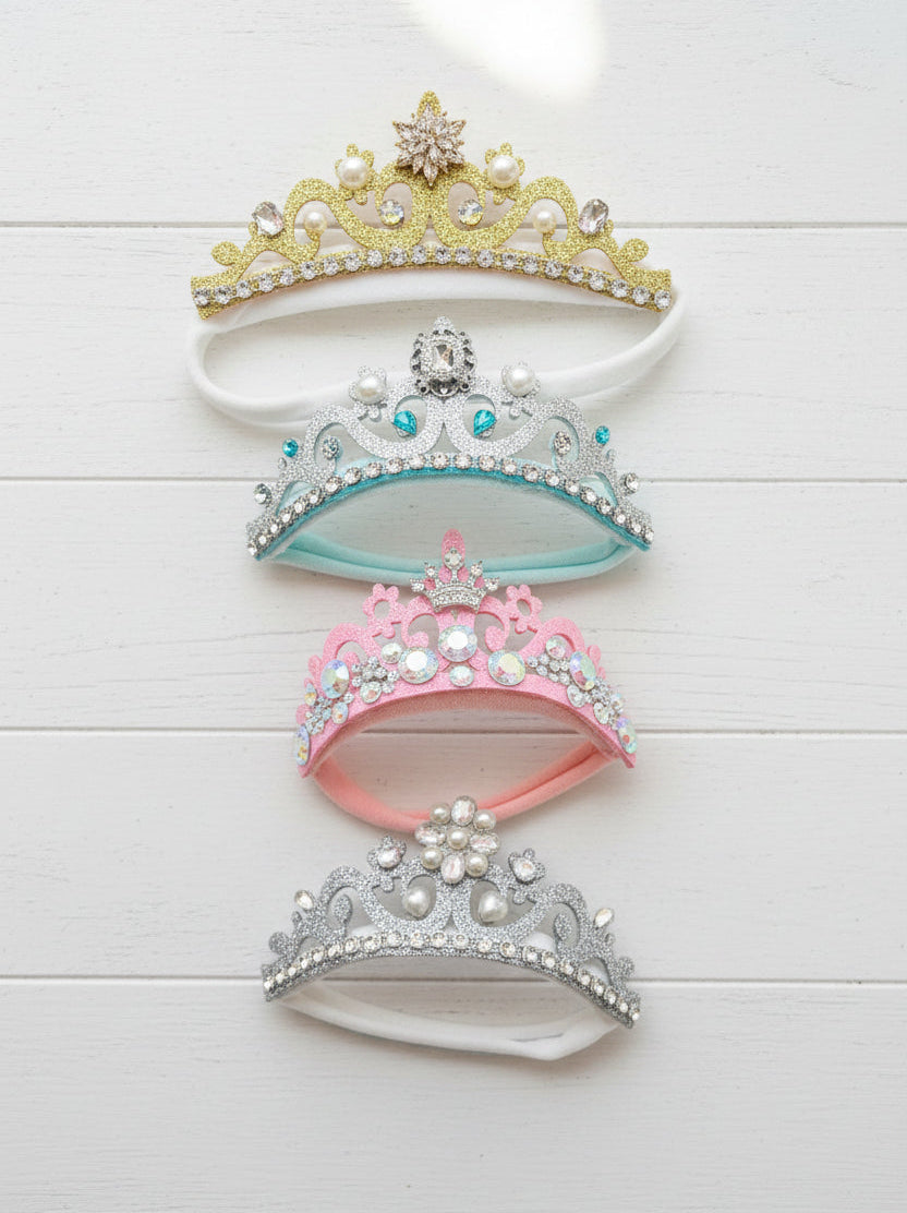 Glitter Rhinestone Crown on Stretch Headband, 4 Styles, Princess, birthday, girl, baby