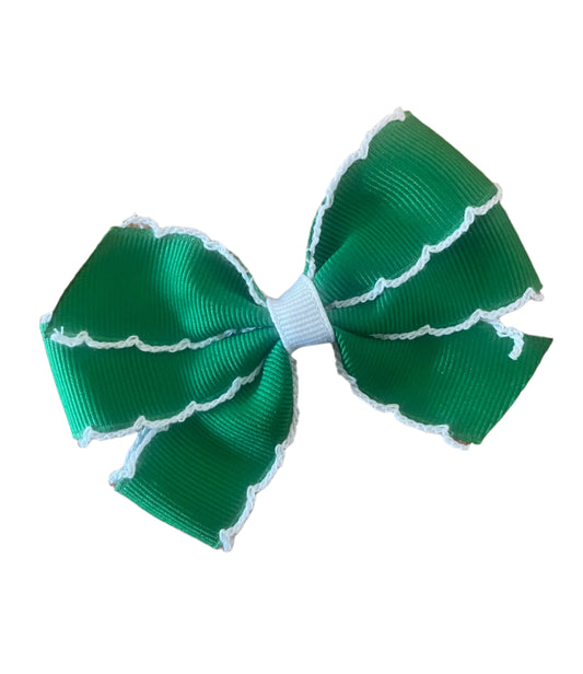 Small Green w/White Scallop Trim Hair Bow, St. Pat's, girl