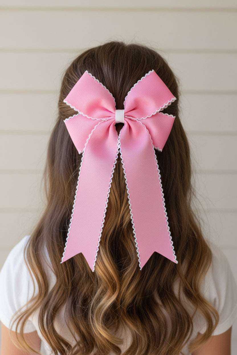 Bright Pink Moonstitch Tail Bow, girl, kids, accessories, hair