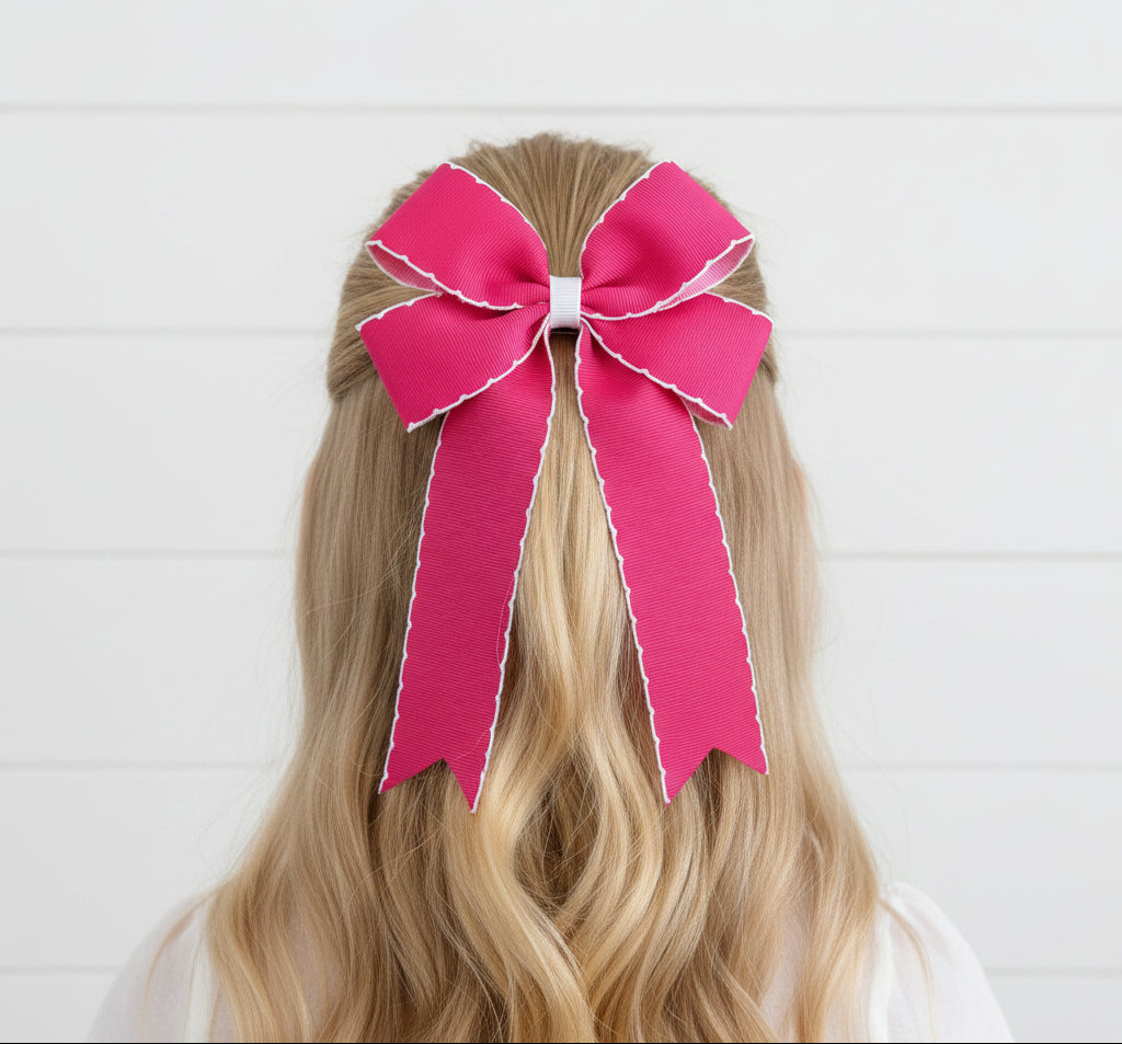 Raspberry Pink Moonstitch Tail Bow, girl, kids, accessories, hair (Copy)