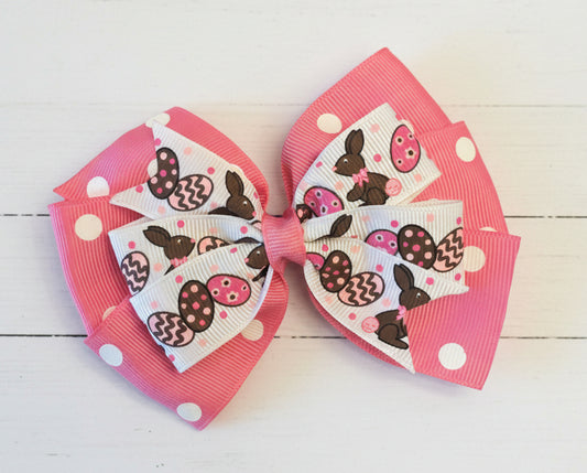 Pink Polka Dot Bunny Hair Bow, clip, girl, Easter, kids, eggs