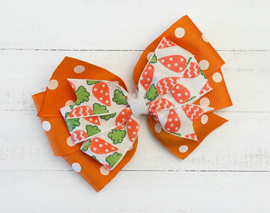 Orange Polka Dot Carrot Hair Bow, clip, girl, Easter, kids