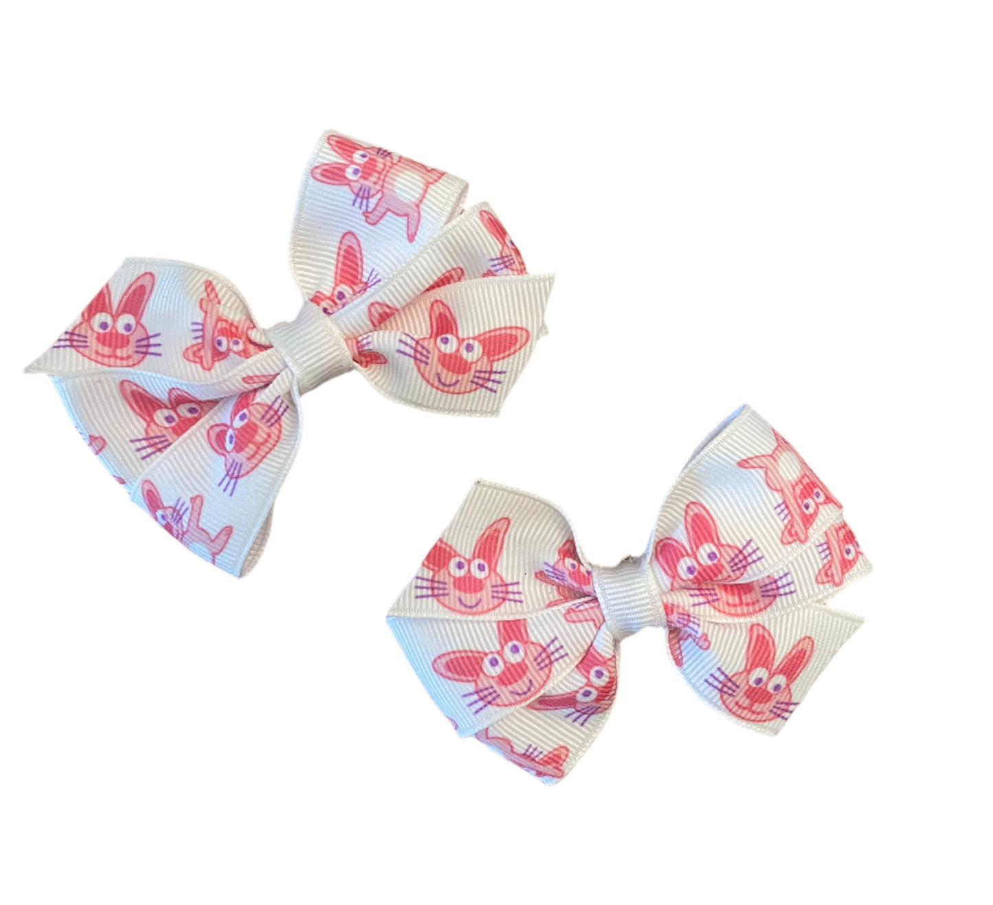 Pink & White Bunnies Hair Bow Set, girl, clip, Easter, kids, pig tails
