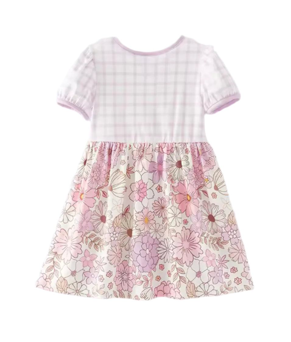 Purple & Pink Checks & Floral Dress, girl's, Milk Silk, kids, clothing, Mother's Day