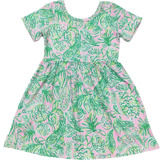 Green & Pink Preppy Pineapple Dress, girl's, Milk Silk, kids, inspired