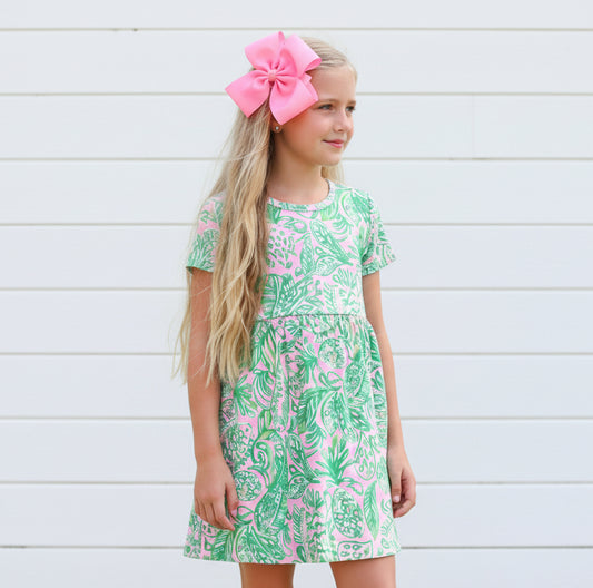 Green & Pink Preppy Pineapple Dress, girl's, Milk Silk, kids, inspired