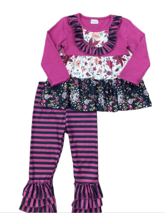 Raspberry Pink & Black Ruffle Outfit, girl, clothing, kids, set