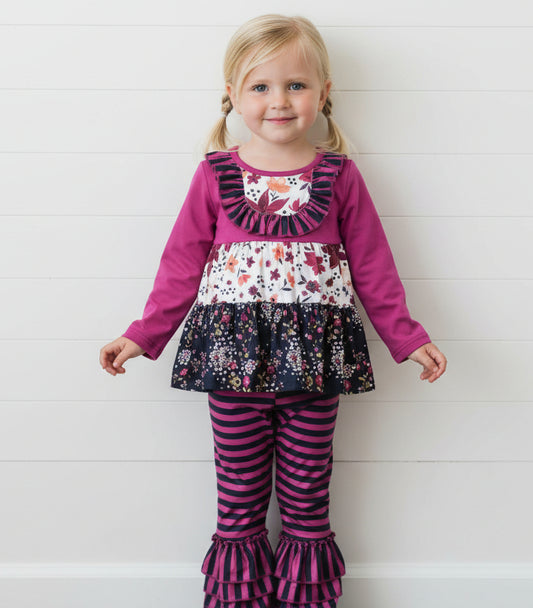 Raspberry Pink & Black Ruffle Outfit, girl, clothing, kids, set / SALE