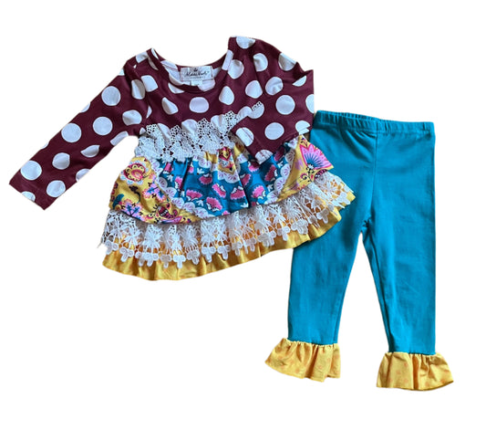 Colorful Polka Dot & Ruffle Outfit, girl, clothing, kids, set