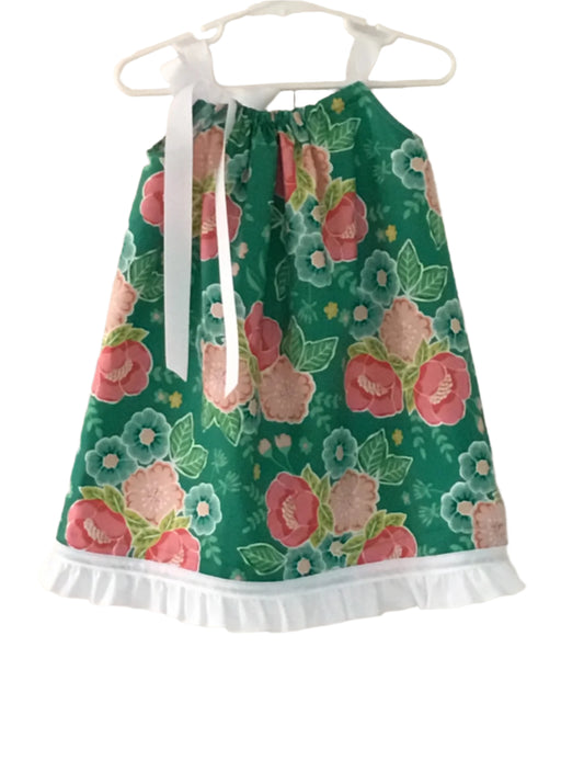 Green Floral Dress, Sundress, girl, kids, handmade - SALE
