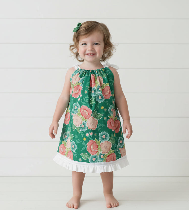 Green Floral Dress, Sundress, girl, kids, handmade