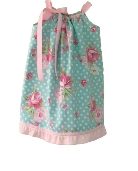 Blue Cabbage Rose Dress, Sundress, girl, kids, handmade