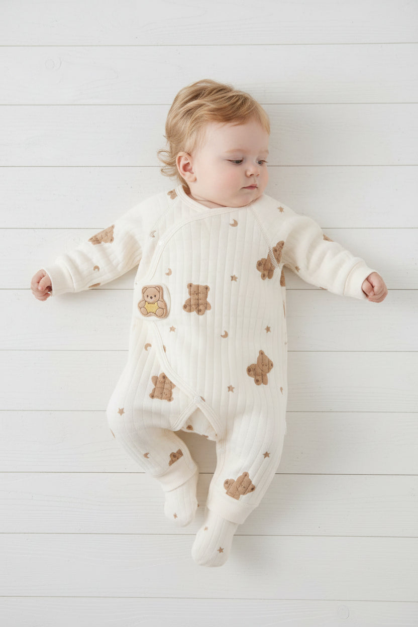 Teddy Bear Quilted Romper, gift, infant, Shower, unisex