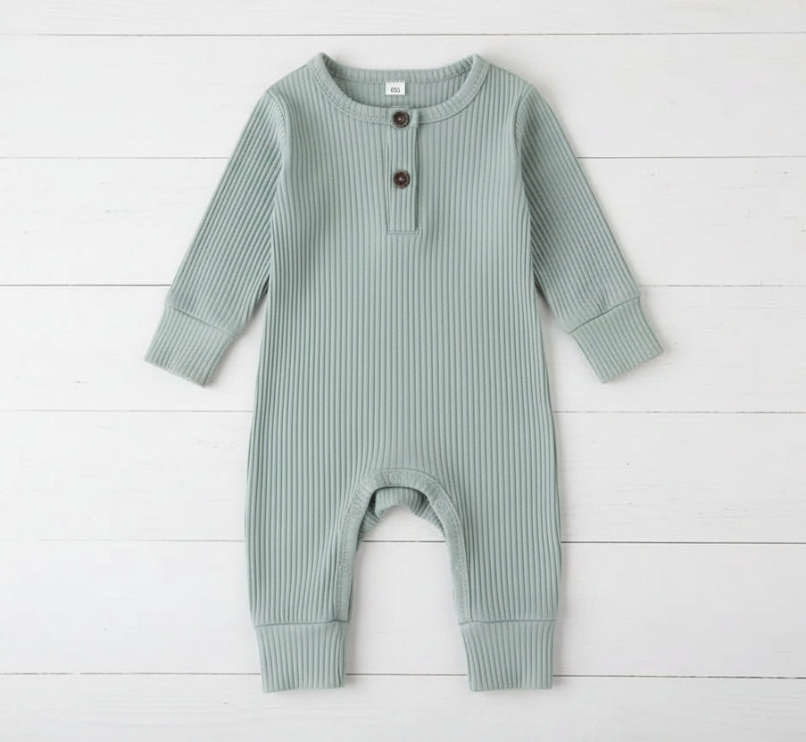Green Ribbed Baby Romper, gift, infant, Shower, unisex