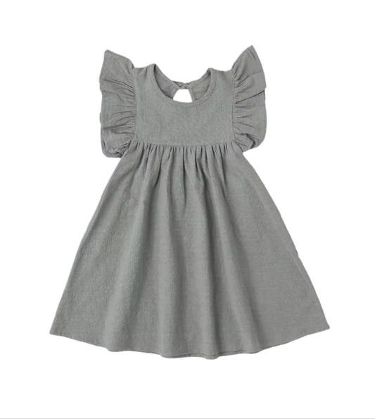 Gray Cotton Flutter Sleeve Dress, girl, kids, Easter, party
