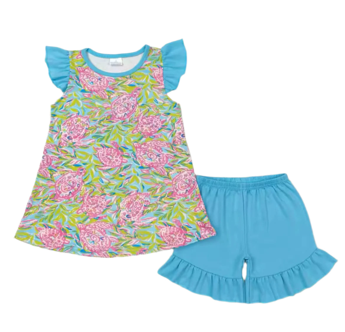 Boutique Sea Turtle Ruffle Short Set, girl, kids, clothing, outfit, inspired