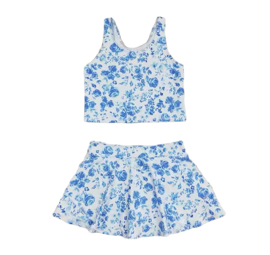Blue Cabbage Rose Skort Set, girl, outfit, tween, Spring