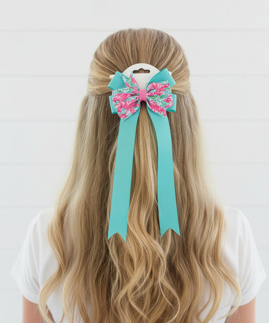 Aqua & Lobster Tail Bow w/Rhinestones, girl, kids, teen, accessories, hair