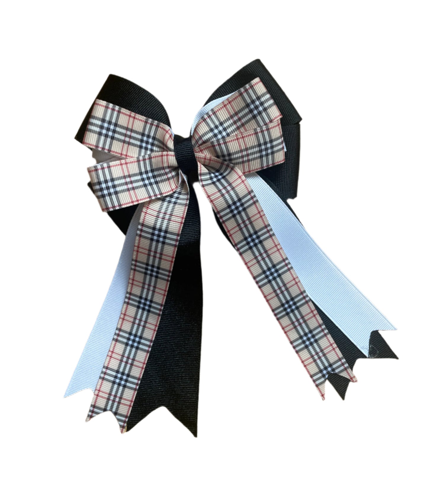 Equestrian Hair Bow, Tail Bow, Horse Show, Black, White, Tartan Plaid, Single, Set