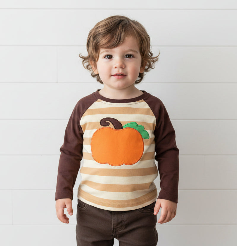 Pumpkin Striped Shirt, kids, boy, top, Fall