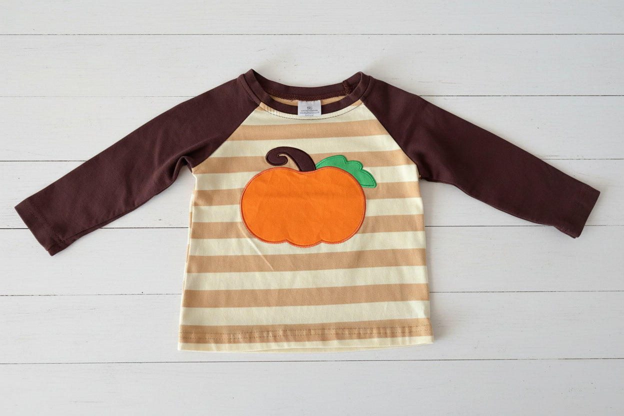 Pumpkin Striped Shirt, kids, boy, top, Fall