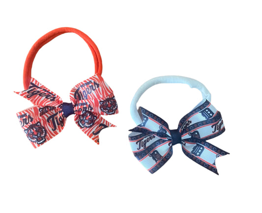 Detroit Tiger's Nylon Stretch Headband w/Small bow,  baseball, kids, teen, sports