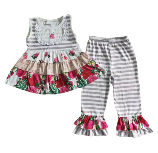 Boutique Gray & White Ruffle Outfit, Shabby Chic, girl, kids, set