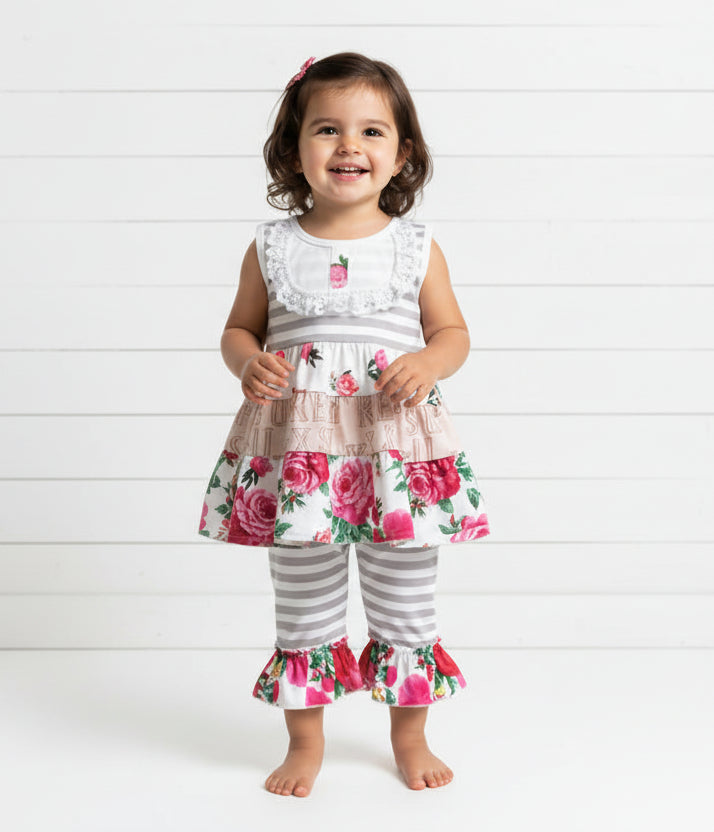 Boutique Gray & White Ruffle Outfit, Shabby Chic, girl, kids, set