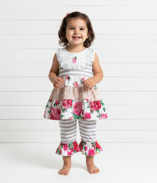 Boutique Gray & White Ruffle Outfit, Shabby Chic, girl, kids, set