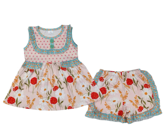 Flower & Dots Ruffle Short Set, girl, kids, clothing, outfit - SALE