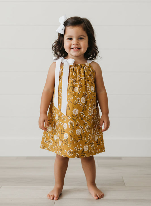 Gold & Cream Floral Dress, Sundress, girl, kids, handmade / $5 SALE