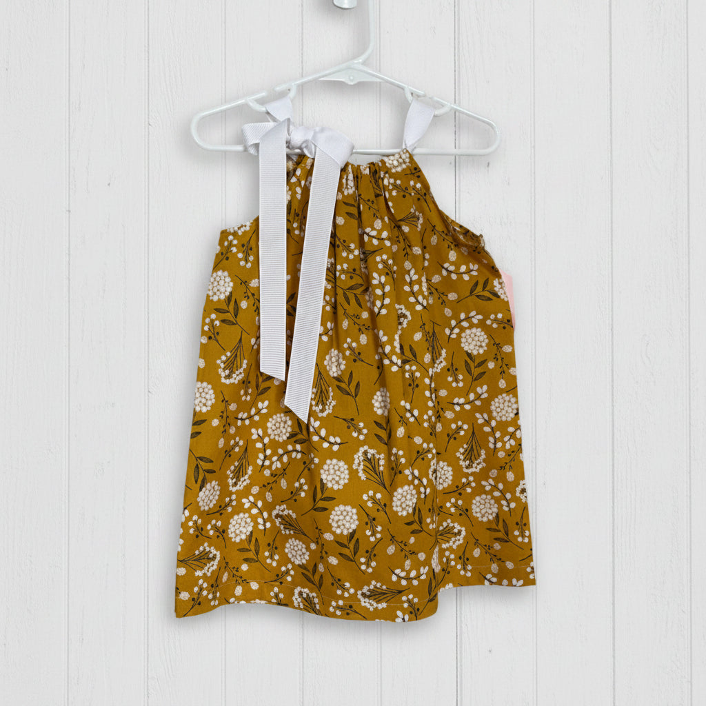 Gold & Cream Floral Dress, Sundress, girl, kids, handmade / $5 SALE