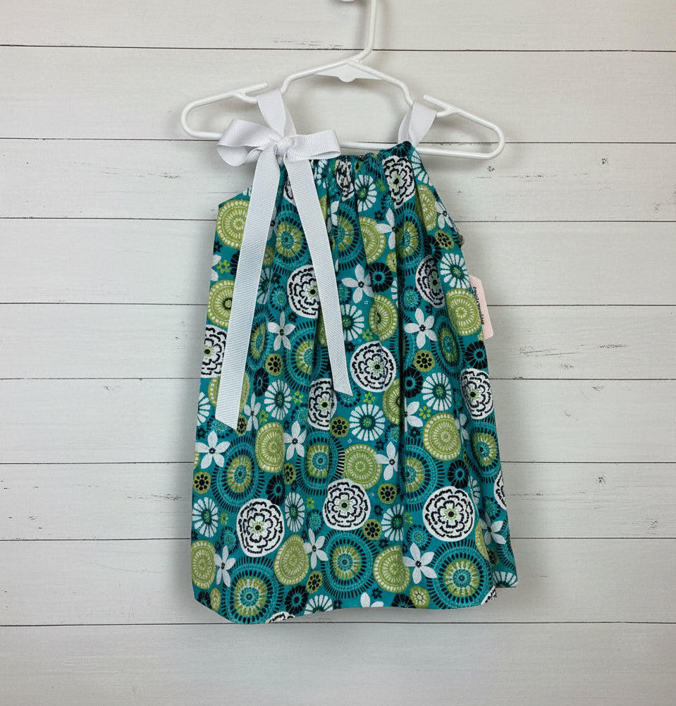 Turquoise & Green Flower Print Dress, Sundress, girl, kids, handmade / $5 SALE