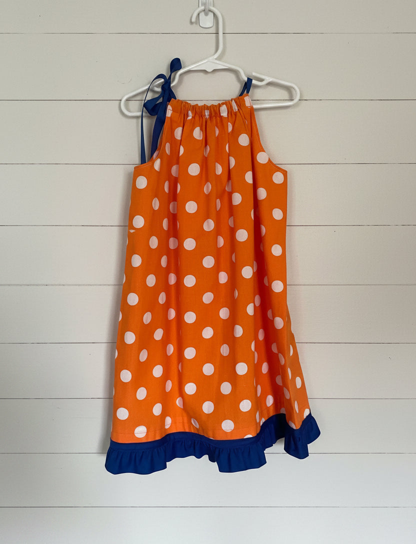 Orange Polka Dot Print Dress, Sundress, girl, kids, Tigers / $5 SALE