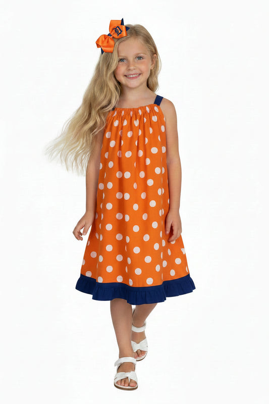 Orange Polka Dot Print Dress, Sundress, girl, kids, Tigers / $5 SALE