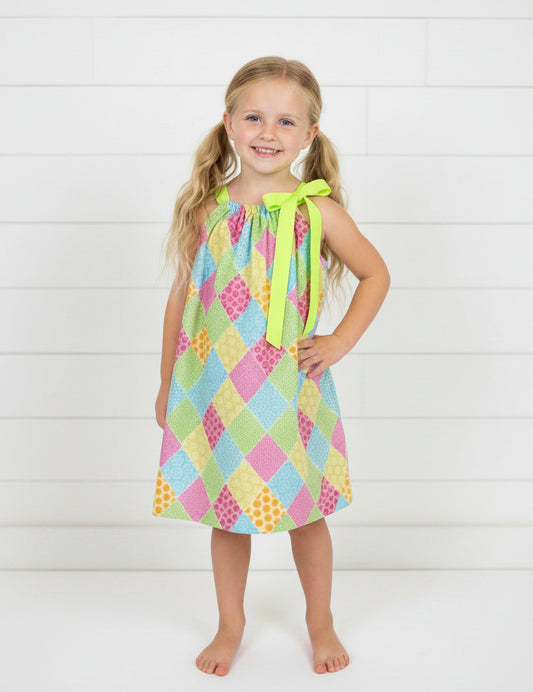 Colorful Diamond Print Dress, Sundress, girl, kids, handmade / $5 SALE