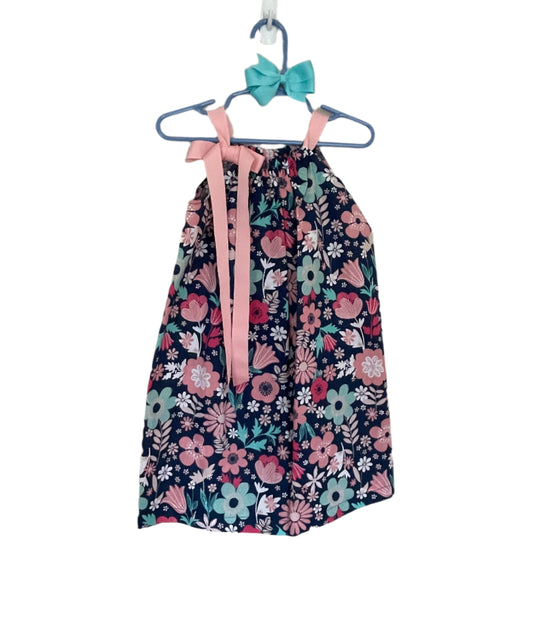 Blue Flower Print Dress, Sundress, girl, kids, handmade - SALE