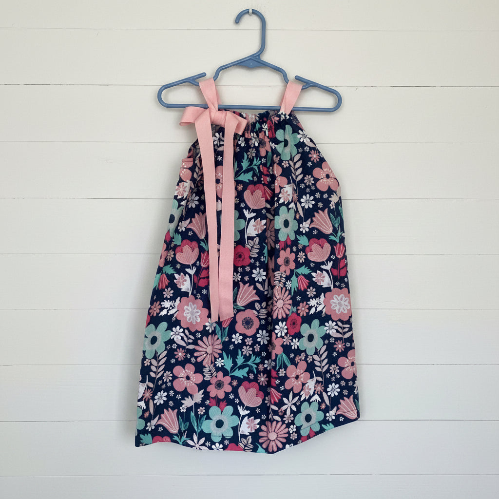 Blue Flower Print Dress, Sundress, girl, kids, handmade / $10 SALE