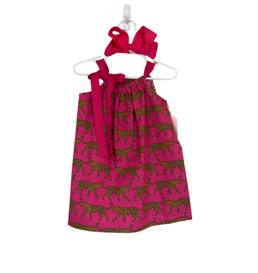 Bright Pink Leopard Print Dress, Sundress, girl, kids, handmade - SALE