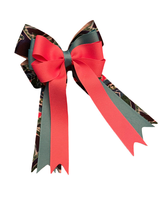 Equestrian Hair Bow, Tail Bow, Horse Show, Navy Coral, Aqua, Single, Set
