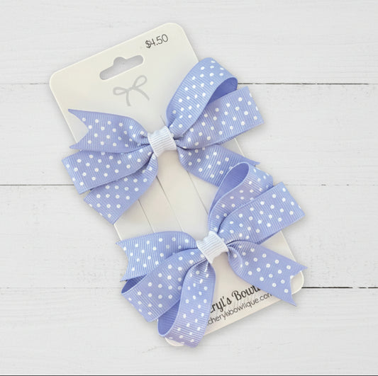 Periwinkle Polka Dot Pinwheel Bow Set, hair, mini