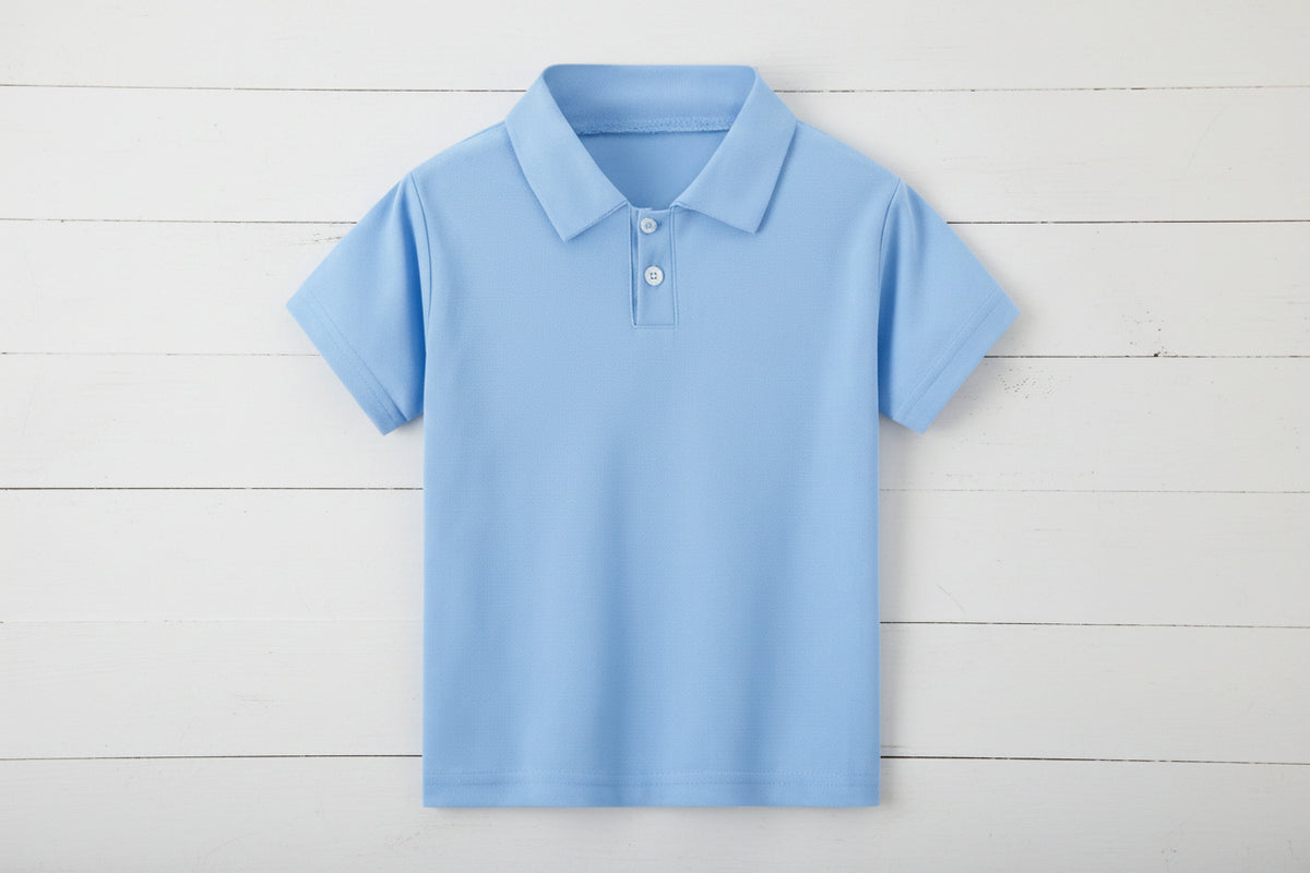 Light Blue Boy's Polo Short Sleeve Shirt, Back to School