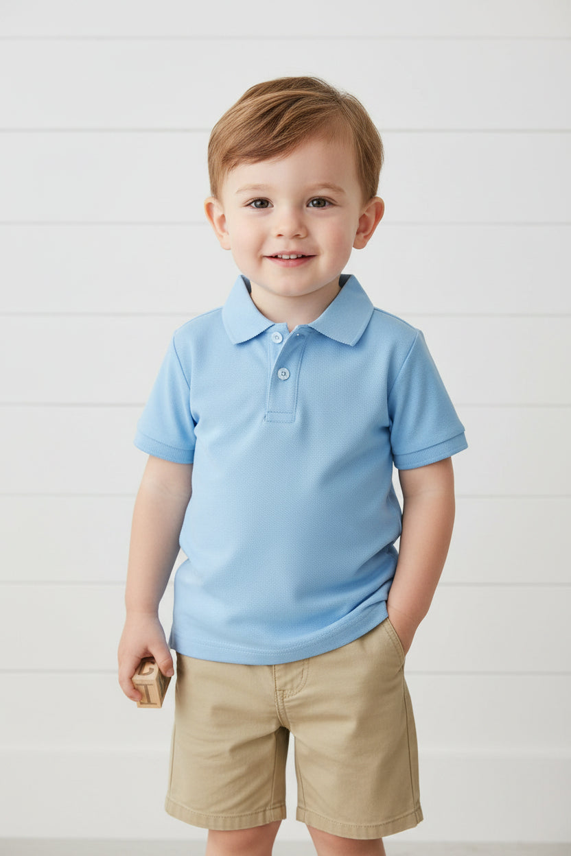 Light Blue Boy's Polo Short Sleeve Shirt, Back to School
